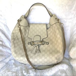 Gucci Emily Guccissima Leather Hobo Bag, White